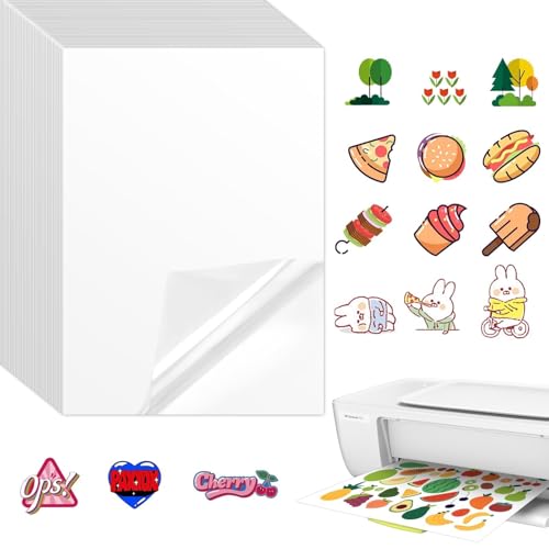 40 Blatt Sticker Papier Rub On Folie zum Bedrucken Klebefolie Selbstklebende Folie Transparent Wasserfest Vinyl Stickerpapier Zum Selbst Drucken A4 für Aufkleber,Laser und Tintenstrahldrucker Drucker von Nenull