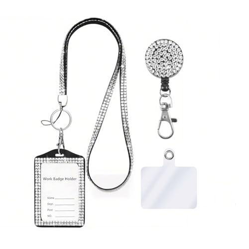 Modisches 3-in-1-Umhängeband mit Kristall, glitzerndes Ausweishalter, einziehbarer Strass-Namenskartenhalter für Lehrer, Krankenschwester, Ärzte, Frauen, Bonus Handy-Sicherheitslasche (1 transparent) Modisches 3-in-1-Umhängeband mit Kristall, glitzerndes Ausweishalter, einziehbarer Strass-Namenskartenhalter für Lehrer, Krankenschwester, Ärzte, Frauen, Bonus Handy-Sicherheitslasche (1 transparent) von Neobling