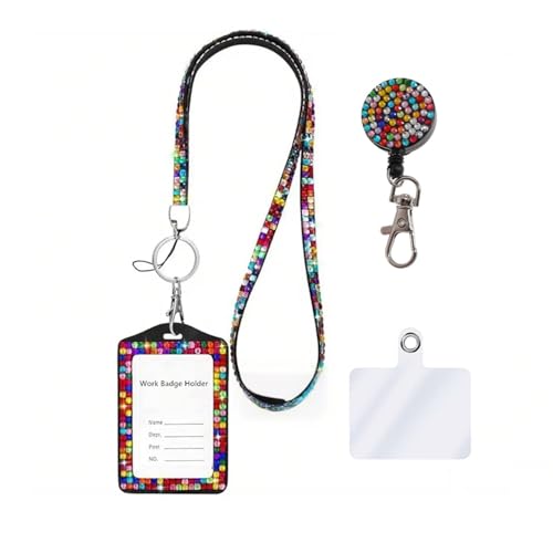 Modisches 3-in-1-Umhängeband mit Kristall, glitzerndes Ausweishalter, einziehbarer Strass-Namenskartenhalter für Lehrer, Krankenschwestern, Ärzte, Frauen, Bonus Handy-Sicherheitslasche (1 Regenbogen) Modisches 3-in-1-Umhängeband mit Kristall, glitzerndes Ausweishalter, einziehbarer Strass-Namenskartenhalter für Lehrer, Krankenschwestern, Ärzte, Frauen, Bonus Handy-Sicherheitslasche (1 Regenbogen) von Neobling