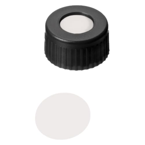 neochrom Polypropylen Schraubkappe Kurzgewinde mit 6mm Loch für ND9, PTFE Virginal Septum, Schwarz, 0.2mm Dicke, 100 Stück von neochrom