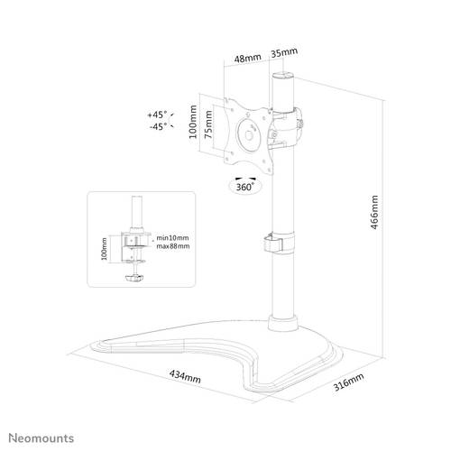 Neomounts NM-D335BLACK 1fach Monitor-Tischhalterung 25,4cm (10 ) - 76,2cm (30 ) Neigbar, Schwenkb von Neomounts