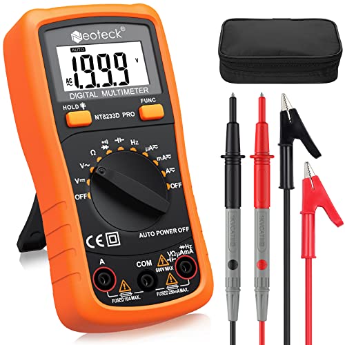 Neoteck Digitales Multimeter 2000 zählt Auto Digitalmultimeter mit AC/DC Spannung Strom Widerstand Kapazität Frequenz Diode Multitester mit LCD-Display, Tragetasche von Neoteck