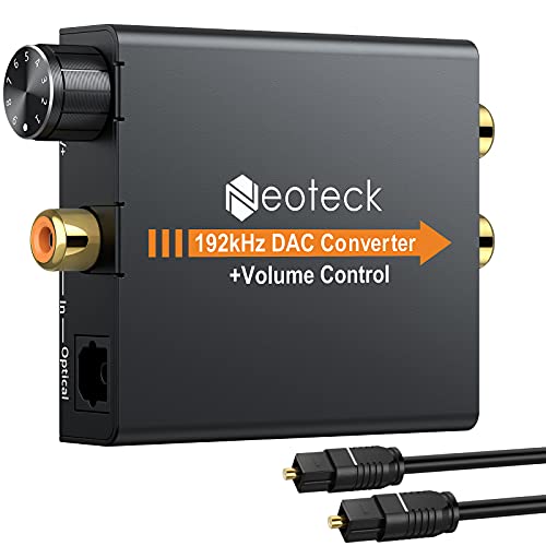 Neoteck Optischer Audio Adapter 192KHz Digital Analog Wandler mit Lautstärkeregelung, Koaxial Toslink zu Analog Stereo L/R RCA 3,5 mm DAC Konverter für HDTV Blu Ray DVD von Neoteck