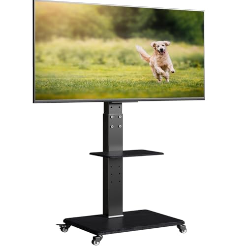 Neothm TV Ständer Rollbar für 32 bis 65 75 Zoll mit Holzablage TV Standfuß schwenkbar Fernsehstand mit Rollen höhenverstellbar Flachbildschirm bis zu 50kg 30° Drehung (schwarz) von Neothm
