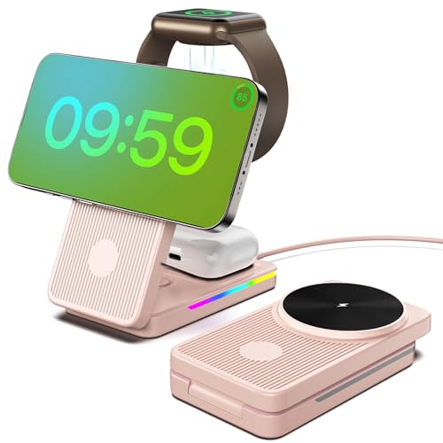 Wireless Charger Mag Safe Ladegerät, 15W Schnelles Laden Mag-Safe Ladestation für iPhone 15 Pro Max/14/13, Faltbar Apple Induktive Ladestation für Apple Watch 9/Ultra, Reiseladegerät für AirPods Pro von NeotrixQI