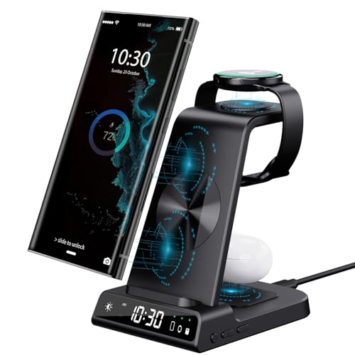 Wireless Charger für Galaxy S24 Ultra, Induktive ladestation für Galaxy Watch 6, 3 in 1 ladegerät mit Digitaluhr für Galaxy Z Flip 5 S23 Ultra, Galaxy Watch 5 Pro 4, Galaxy Buds 2 Pro von NeotrixQI