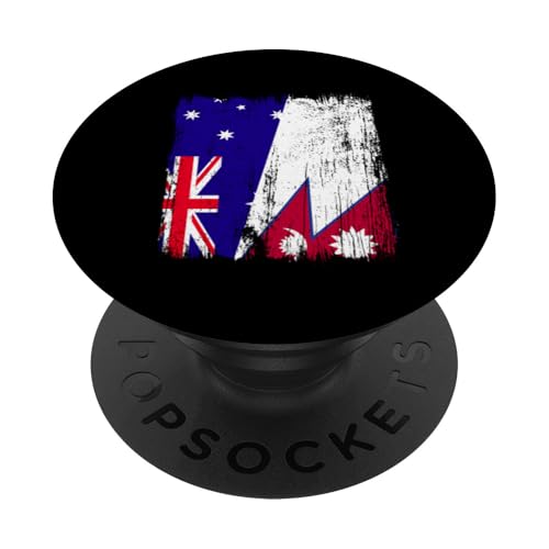 Australien, Nepal, halbe Flagge, australische nepalische Wurzeln PopSockets Klebender PopGrip Australien, Nepal, halbe Flagge, australische nepalische Wurzeln PopSockets Klebender PopGrip von Nepal Flag Designs Proud Nepalese Heritage