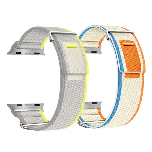 Nepfaivy 2 Pack Ersatzarmband Kompatibel mit Watch Armband 40mm 41mm 38mm 42mm für Damen Herren, Nylon Stoff Klett Verstellbares Sport Armband für iWatch Series 10/9/8/SE/7/6/5/4/3/2/1, Typ C von Nepfaivy