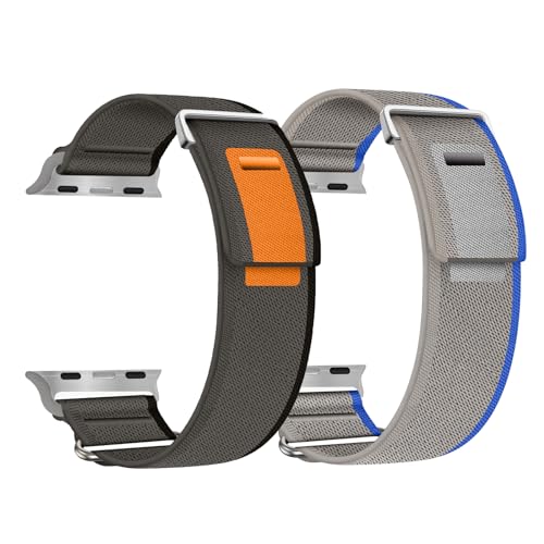 Nepfaivy 2 Pack Ersatzarmband Kompatibel mit Watch Armband 44mm 49mm 46mm 45mm 42mm für Damen Herren, Nylon Stoff Klett Verstellbares Sport Band für iWatch Series 10/9/8/Ultra/SE/7/6/5/4/3/2/1, Typ B von Nepfaivy