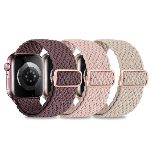 Nepfaivy 3 Stück Geflochtenes Armband Kompatibel mit Apple Watch Armband 40mm 41mm 38mm für Damen Herren, Nylon Stoff Sport Elastisches Ersatzarmband für iWatch Series 9/8/SE/7/6/5/4/3/2/1(S, Type 4) von Nepfaivy