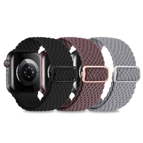 Nepfaivy 3 Stück Geflochtenes Armband Kompatibel mit Apple Watch Armband 45mm 44mm 49mm 42mm für Damen Herren, Nylon Stoff Sport Elastisches Band für iWatch Serie 9/8/Ultra/SE/7/6/5/4/3/2/1(M, Type 5) von Nepfaivy