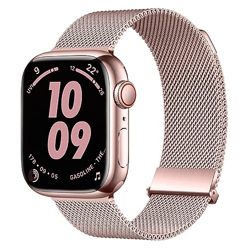 Nepfaivy Ersatzarmband Kompatibel mit Apple Watch Armband 40mm 41mm 38mm, Metall Mesh Edelstahl Band mit Magnet für iWatch Series 8/SE/7/6/5/4/3/2/1, Verstellbares Armband Damen Herren(S, Rosa) von Nepfaivy