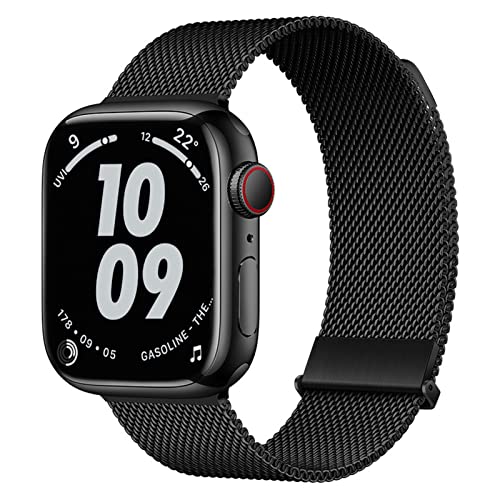 Nepfaivy Ersatzarmband Kompatibel mit Apple Watch Armband 40mm 41mm 38mm, Metall Mesh Edelstahl Band mit Magnet für iWatch Series 8/SE/7/6/5/4/3/2/1, Verstellbares Armband Damen Herren(S, Schwarz) von Nepfaivy