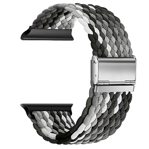 Nepfaivy Ersatzarmband Kompatibel mit Apple Watch Armband 49mm 45mm 44mm 42mm für Damen Herren, Geflochtenes Nylon Stoff Solo Loop Armband für iWatch Series 8/Ultra/SE/7/6/5/4/3/2/1(M, Schwarz/Grau) von Nepfaivy