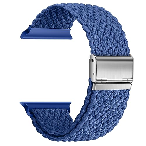 Nepfaivy Ersatzarmband Kompatibel mit Apple Watch Armband 49mm 45mm 44mm 42mm für Damen Herren, Geflochtenes Nylon Stoff Solo Loop Armband für iWatch Series 8/Ultra/SE/7/6/5/4/3/2/1(M, Blau) von Nepfaivy