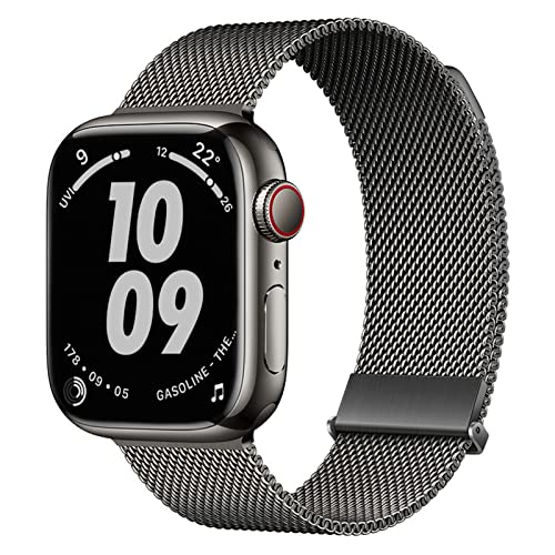 Nepfaivy Ersatzarmband Kompatibel mit Apple Watch Armband 49mm 45mm 44mm 42mm für Damen Herren, Metall Mesh Edelstahl Band mit Magnet für iWatch Serie 8/Ultra/SE/7/6/5/4/3/2/1(M, Grau) von Nepfaivy