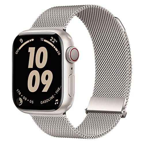 Nepfaivy Ersatzarmband Kompatibel mit Apple Watch Armband 49mm 45mm 44mm 46mm 42mm für Damen Herren, Metall Mesh Edelstahl Band mit Magnet für iWatch Serie 10/9/8/Ultra/SE/7/6/5/4/3/2/1, Polarstern von Nepfaivy