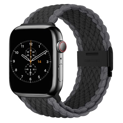 Nepfaivy Geflochtenes Armband Kompatibel mit Apple Watch Armband 40mm 41mm 38mm 42mm für Damen Herren, Nylon Stoff Sport Verstellbares Band für iWatch Series 10/9/8/SE/7/6/5/4/3/2/1, Schwarzgrau von Nepfaivy