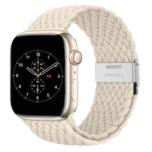 Nepfaivy Geflochtenes Armband Kompatibel mit Apple Watch Armband 40mm 41mm 38mm 42mm für Damen Herren, Nylon Stoff Sport Verstellbares Band für iWatch Series 10/9/8/SE/7/6/5/4/3/2/1, Sternenlicht von Nepfaivy
