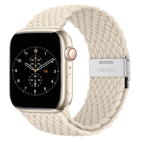 Nepfaivy Geflochtenes Armband Kompatibel mit Apple Watch Armband 40mm 41mm 38mm für Damen Herren, Nylon Stoff Sport Verstellbares Band für iWatch Series 9/8/SE/7/6/5/4/3/2/1(S, Sternenlicht) von Nepfaivy