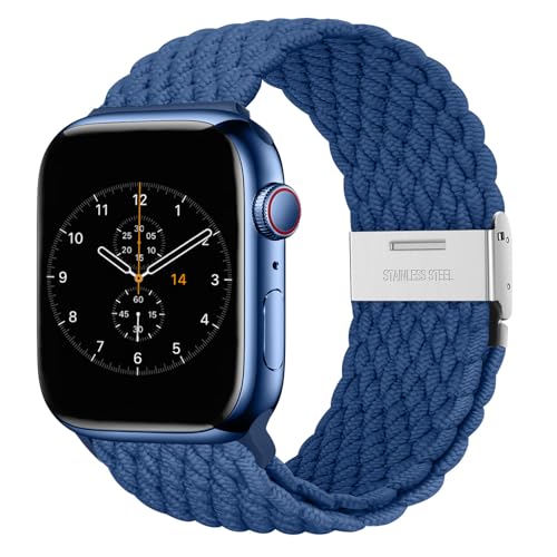 Nepfaivy Geflochtenes Armband Kompatibel mit Apple Watch Armband 40mm 41mm 38mm 42mm für Damen Herren, Nylon Stoff Sport Verstellbares Ersatzarmband für iWatch Series 10/9/8/SE/7/6/5/4/3/2/1, Blau von Nepfaivy