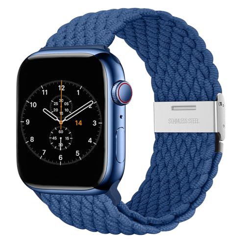 Nepfaivy Geflochtenes Armband Kompatibel mit Apple Watch Armband 40mm 41mm 38mm für Damen Herren, Nylon Stoff Sport Verstellbares Ersatzarmband für iWatch Series 9/8/SE/7/6/5/4/3/2/1(S, Blau) von Nepfaivy