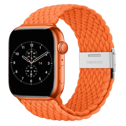 Nepfaivy Geflochtenes Armband Kompatibel mit Apple Watch Armband 40mm 41mm 38mm für Damen Herren, Nylon Stoff Sport Verstellbares Ersatzarmband für iWatch Series 9/8/SE/7/6/5/4/3/2/1(S, Orange) von Nepfaivy