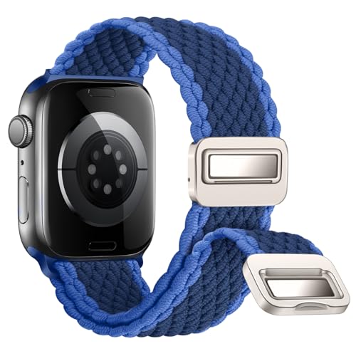 Nepfaivy Geflochtenes Armband Kompatibel mit Apple Watch Armband 45mm 44mm 46mm 49mm 42mm, Nylon Band mit Magnetischer Schnalle für iWatch Series 10/9/8/SE/7/6/5/4/3/2/1/Ultra, Bilateral blau von Nepfaivy
