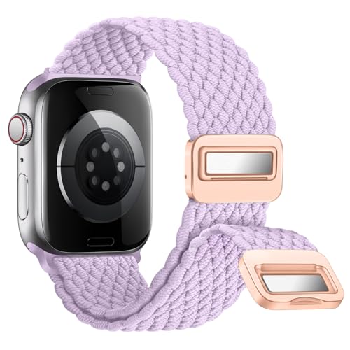 Nepfaivy Geflochtenes Armband Kompatibel mit Apple Watch Armband 45mm 44mm 46mm 49mm 42mm, Nylon Elastisches Band mit Magnetischer Schnalle für iWatch Series 10/9/8/SE/7/6/5/4/3/2/1/Ultra, Lila von Nepfaivy