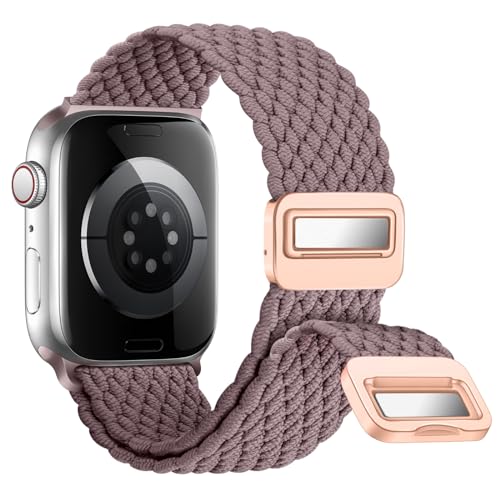 Nepfaivy Geflochtenes Armband Kompatibel mit Apple Watch Armband 45mm 44mm 46mm 49mm 42mm, Nylon Elastische Band mit Magnetischer Schnalle für iWatch Series 10/9/8/SE/7/6/5/4/3/2/1/Ultra, Rauchviolett von Nepfaivy