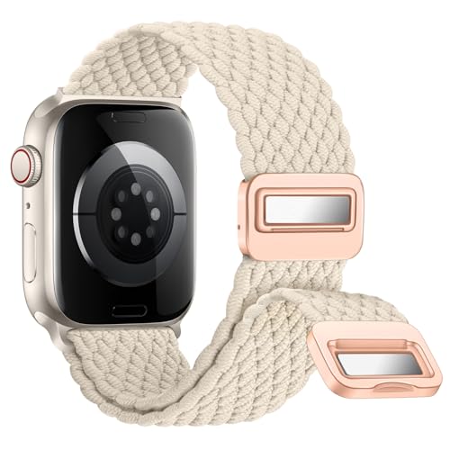 Nepfaivy Geflochtenes Armband Kompatibel mit Apple Watch Armband 45mm 44mm 46mm 49mm 42mm, Nylon Elastische Band mit Magnetischer Schnalle für iWatch Series 10/9/8/SE/7/6/5/4/3/2/1/Ultra, Sternenlicht von Nepfaivy