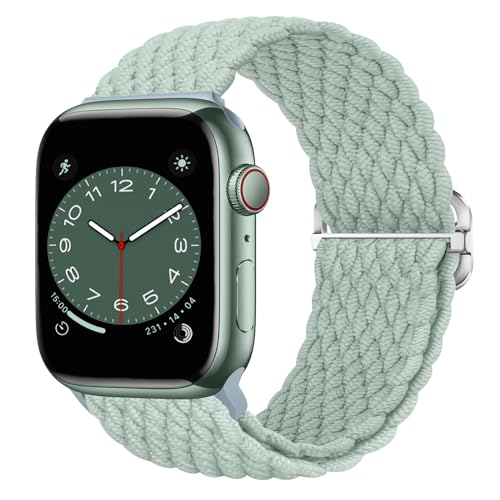 Nepfaivy Geflochtenes Armband Kompatibel mit Apple Watch Armband 45mm 44mm 49mm 42mm für Damen Herren, Nylon Stoff Sport Elastisches Band für iWatch Series 9/8/Ultra/SE/7/6/5/4/3/2/1(M, Kaktus) von Nepfaivy