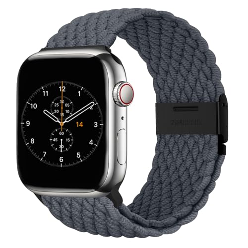 Nepfaivy Geflochtenes Armband Kompatibel mit Apple Watch Armband 45mm 44mm 49mm 42mm für Damen Herren, Nylon Stoff Sport Ersatzarmband für iWatch Series 9/8/Ultra/SE/7/6/5/4/3/2/1(M, Spacegrau) von Nepfaivy