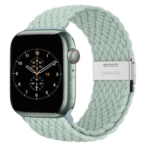 Nepfaivy Geflochtenes Armband Kompatibel mit Apple Watch Armband 45mm 44mm 49mm 42mm für Damen Herren, Nylon Stoff Sport Verstellbares Band für iWatch Series 9/8/Ultra/SE/7/6/5/4/3/2/1(M, Kaktus) von Nepfaivy