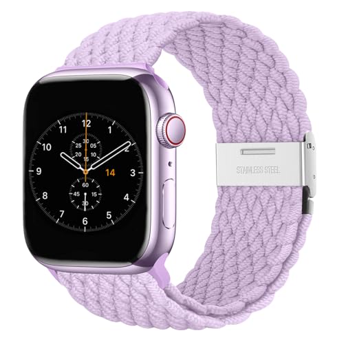 Nepfaivy Geflochtenes Armband Kompatibel mit Apple Watch Armband 45mm 44mm 49mm 42mm für Damen Herren, Nylon Stoff Sport Verstellbares Band für iWatch Series 9/8/Ultra/SE/7/6/5/4/3/2/1(M, Lila) von Nepfaivy