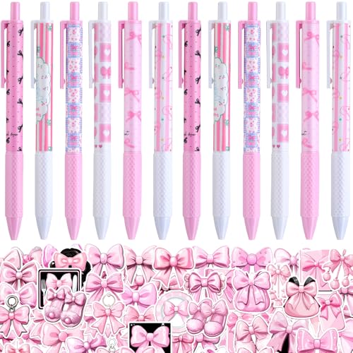 Neptniopllab 62 Stück rosa Schleifen-Schreibwaren-Set, 12 Stück, 0,5 mm, schwarze Tinte, Kokett-Schleife, Kugelschreiber, 50 Stück, Vinyl, wasserdichte Schleifen-Aufkleber für Schleifen-Thema Neptniopllab 62 Stück rosa Schleifen-Schreibwaren-Set, 12 Stück, 0,5 mm, schwarze Tinte, Kokett-Schleife, Kugelschreiber, 50 Stück, Vinyl, wasserdichte Schleifen-Aufkleber für Schleifen-Thema von Neptniopllab