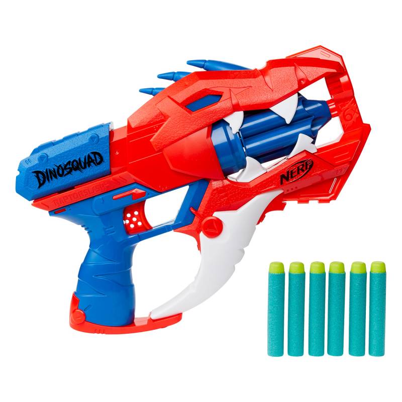 Nerf DinoSquad Raptor-Slash Blaster | Spielzeugblaster | 6-Dart Rotationstrommel | Schnellfeuer | 6 Darts | Velociraptor Dinosaurier Design von Nerf