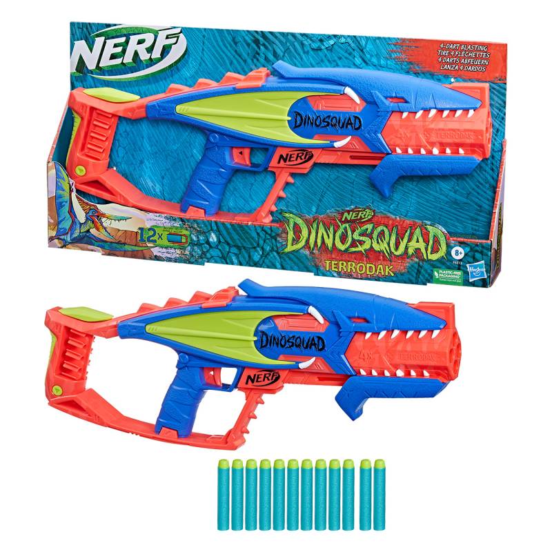 Nerf DinoSquad Terrodak Mehrfarbig | Spielzeugblaster | 12 Dart Schaumpfeile | Darthalter | Pumpenschleuder von Nerf