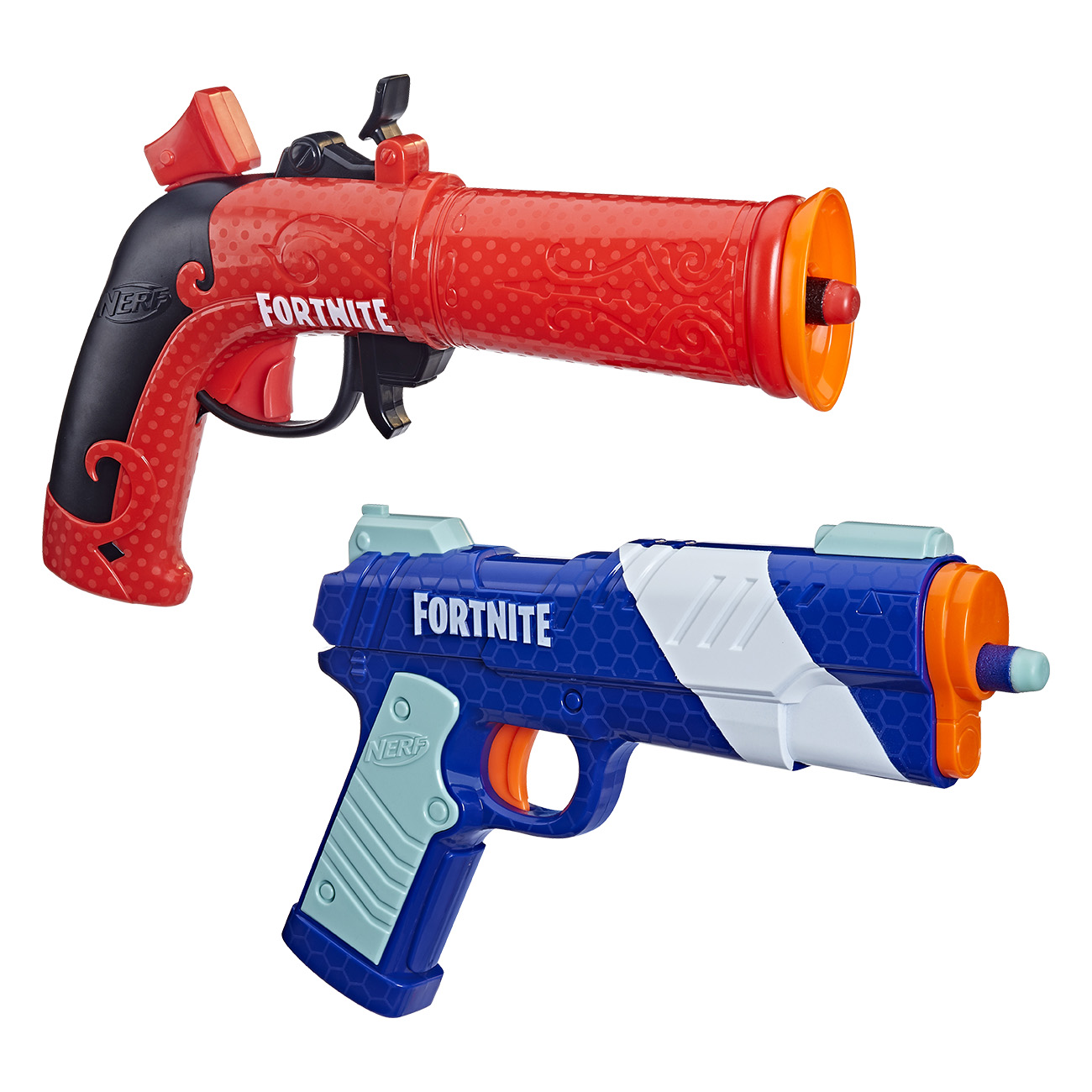 Nerf Fortnite Dual Pack in blau und orange | Blaster | Fortnite Design | Elite Darts | Flint-Knock Blaster mit Spannhebel | LP Blaster von Nerf