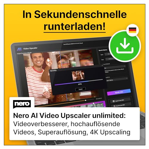Nero AI Video Upscaler Unlimited | Videoqualität verbessern | KI | Superauflösung | Rauschunterdrückung | 4K Upscaling | Windows 11 / 10 | 1 Gerät | Unlimitierte Lizenz | Aktivierungscode per Email von Nero AG