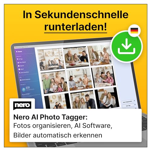 Nero AI Photo Tagger | Erkennen von Bilderinhalte | Fotos automatisch organisieren, sortieren und kategorisieren | Windows 11 / 10 | 1 Gerät | Unlimitierte Lizenz | Aktivierungscode per Email von Nero