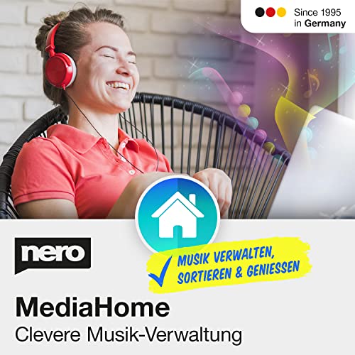 Nero Musikverwaltung Media Home | Musik verwalten & abspielen | Lieder erkennen | Archivieren | Sortieren | Abspielen | Unlimitierte Lizenz | 1 PC | Windows 11 / 10 / 8 / 7 von Nero