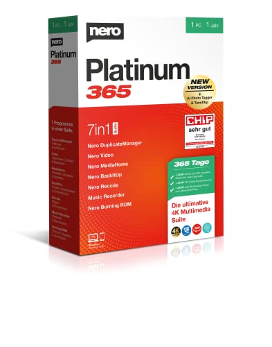Nero Platinum 365 - Box mit Downloadlink | Videobearbeitung | Backup | Medien verwalten & abspielen | 8K | Fotos | PC Tuning | Windows 11/10/8/7 Nero Platinum 365 - Box mit Downloadlink | Videobearbeitung | Backup | Medien verwalten & abspielen | 8K | Fotos | PC Tuning | Windows 11/10/8/7 von Nero