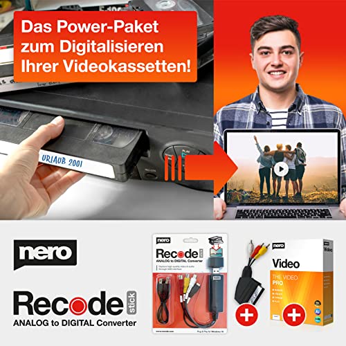 Nero VHS zu USB Video Grabber Recode Stick inkl. Videobearbeitungssoftware | Videoschnitt | Videokassetten digitalisieren | Windows 11 / 10 / 8 / 7 von Nero