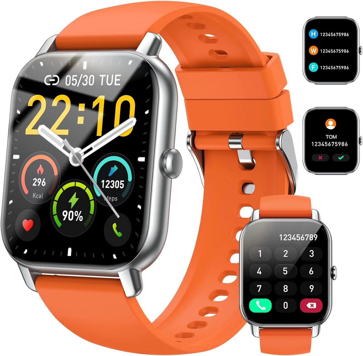 Nerunsa Bluetooth-Anrufe und Konnektivität Smartwatch (1,85 Zoll, Android iOS), Bluetooth Anrufe IP68 Wasserdicht Fitnessuhr mit Herzfrequenzmonitor von Nerunsa