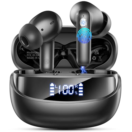 Bluetooth Kopfhörer, Kopfhörer Kabellos Bluetooth 5.4 HiFi Stereo, In Ear Kopfhörer mit ENC Noise Cancelling Mics, IP7 Wasserdicht Ohrhörer, 50 Std Spielzeit Kabellose Kopfhörer mit LED-Anzeige, USB-C von Nerunsa