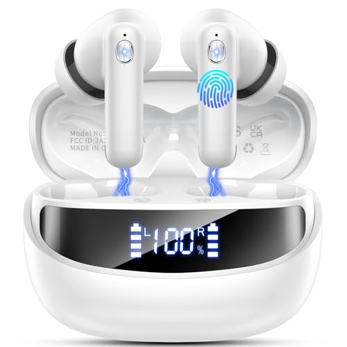 Bluetooth Kopfhörer, Kopfhörer Kabellos Bluetooth 5.4 mit Tiefer Bass, In Ear Kopfhörer mit 4 ENC Noise Cancelling Mics, Kabellose Kopfhörer 50 Std Spielzeit mit LED-Anzeige, IP7 Wasserdicht Ohrhörer von Nerunsa