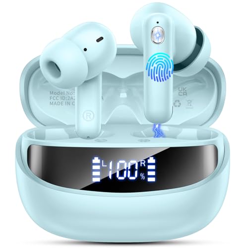 Nerunsa Bluetooth 5.4 HiFi Stereo In Ear Kopfhörer mit 4 ENC Noise Cancelling Mic, Kabellose Kopfhörer 50 Std Spielzeit, IP7 Wasserdicht Ohrhörer mit LED-Anzeige von Nerunsa