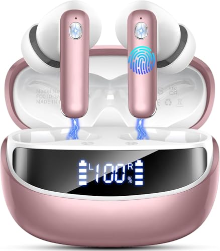 Nerunsa Bluetooth Kopfhörer mit Stereo HiFi Kopfhörer Kabellos Bluetooth In Ear Kopfhörer mit ENC Noise Cancelling Mics,Kabellose Kopfhörer von Nerunsa