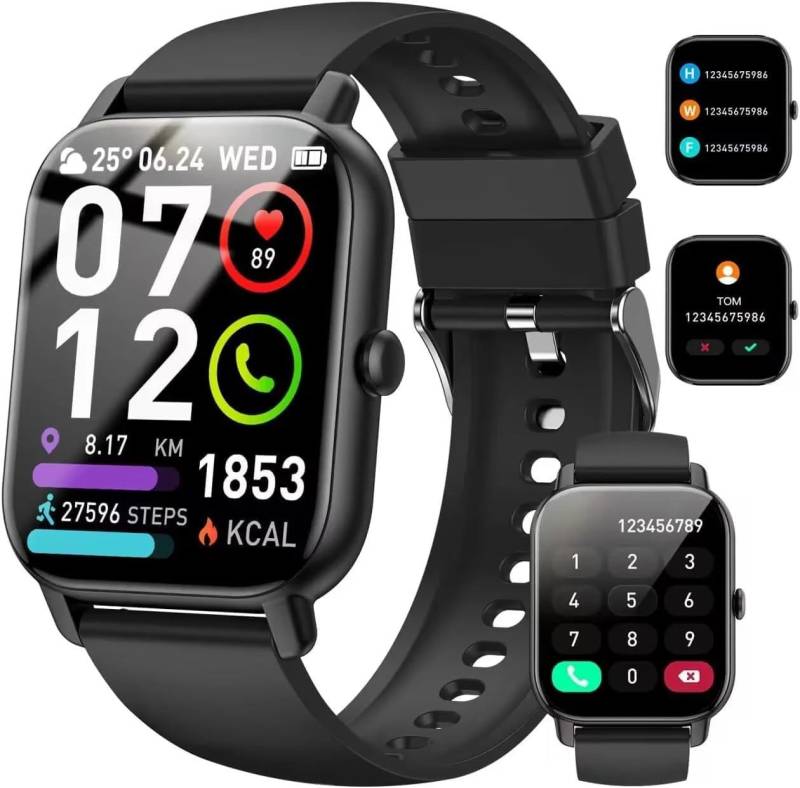Nerunsa Damen's und Herren's IP68 Wasserdicht Fitness-Tracker Smartwatch (1,85 Zoll, Android/iOS), mit Herzfrequenzmonitor Schlafmonitor Schrittzähler Bluetooth Anrufe von Nerunsa